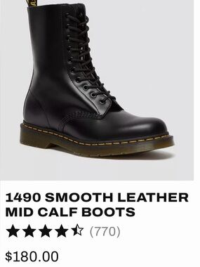 Dr. Martens Black Lace-Up 1490 Mid-Calf Boots with Yellow Stitching
